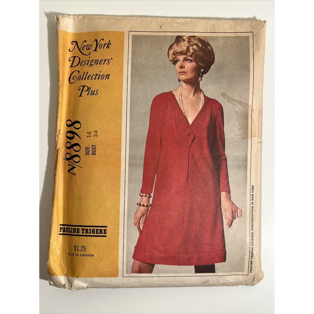 1967 Pauline Trigere McCalls N.Y. Designers Pattern Cut Complete Size 14 Bust 34